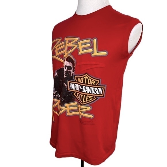 Vintage 1987 Men's Red Harley Davidson James Dean 'Rebel Rider' Muscle Shirt - Picture 5 of 10